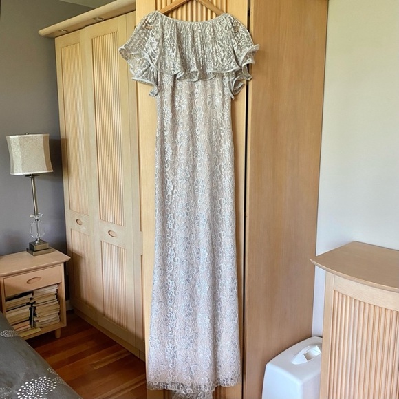 Badgley Mischka collection silver metallic lace gown maxi dress - Picture 3 of 9